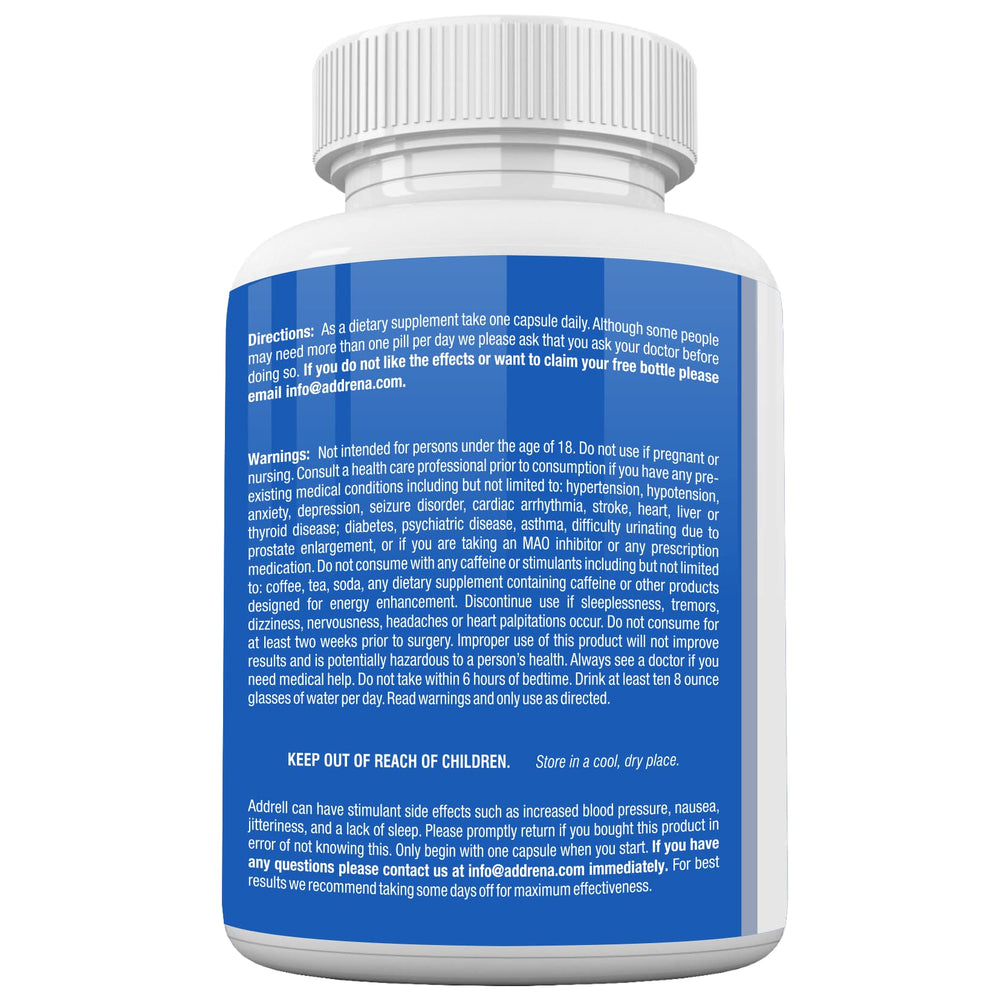 Focus Pep Addrell label detail emphasizes natural ingredients and safe usage.