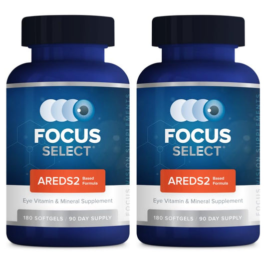 Front view of Focus Vision Focus Select bottle showing AREDS2-based eye vitamin.