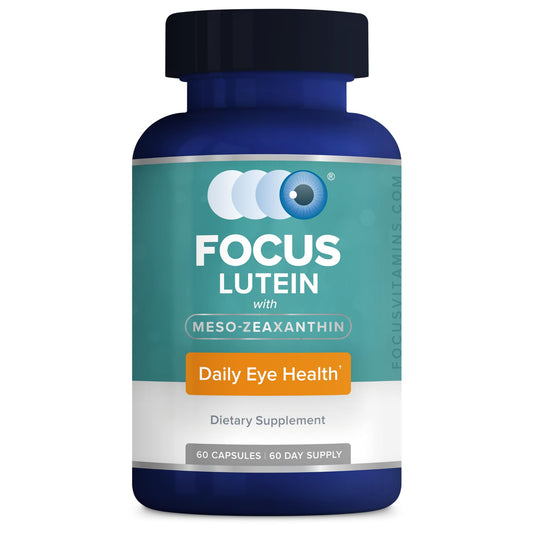 Focus Vision Supplements Focus Lutein bottle offering daily eye support for digital screens.