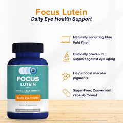 Focus Vision Supplements vegan bottle: sugar-free, plant-based eye vitamin for everyday use.