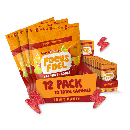 FocusFuel Energy Chews Fruit Punch sample pack front view for on-the-go energy.
