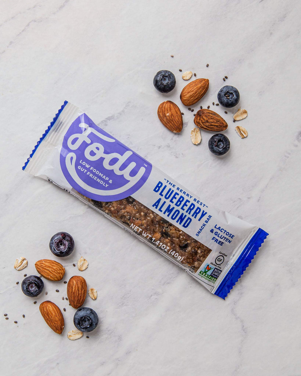 Fody Blueberry Almond Bar with blueberries and almonds for flavor