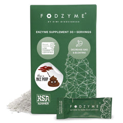FODZYME On-The-Go bottle close-up showing convenient meal-time enzymes for potential digestive support