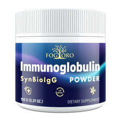 Fogoro IgG immunoglobulin powder bottle for a dairy-free daily routine