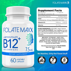 Folate Maxx B12 methylcobalamin capsules closeup with folate synergy