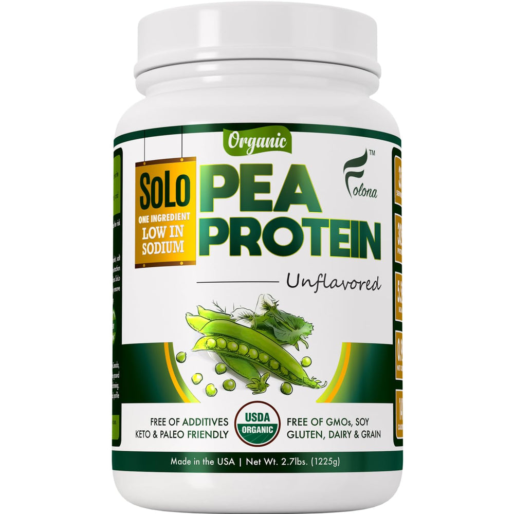 FOLONA SOLO pea protein bottle shows clean label and protein power