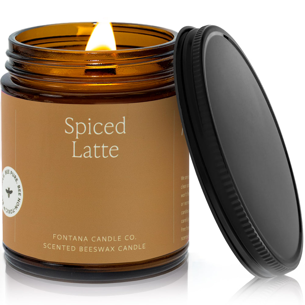 Fontana Candle Co Spiced Latte wood wick in beeswax jar delivering cozy glow