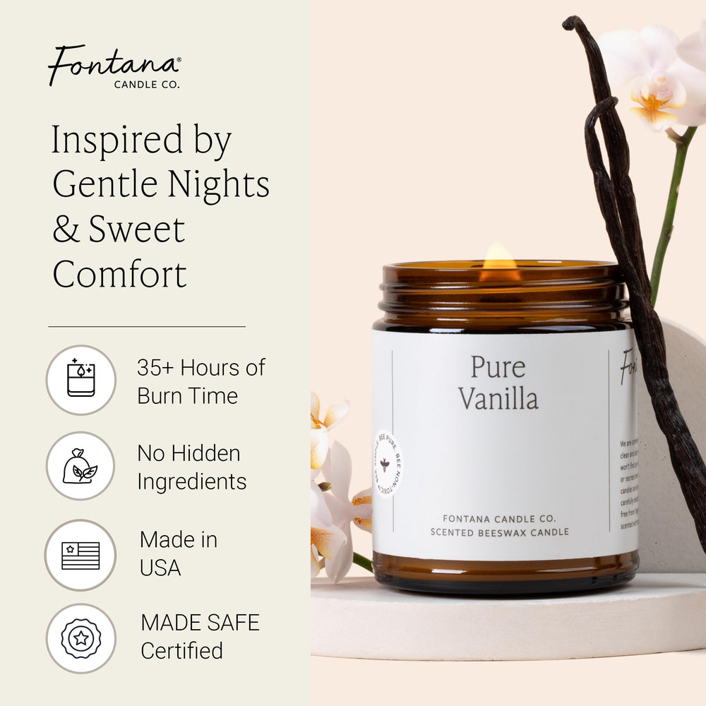 Fontana Candle Co vanilla label close-up highlighting natural ingredients.