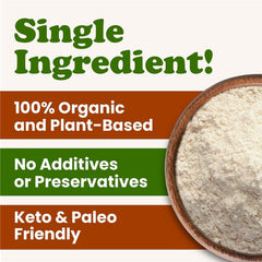 Food to Live Almond Protein Powder baking dish highlights nutty flavor in recipes.