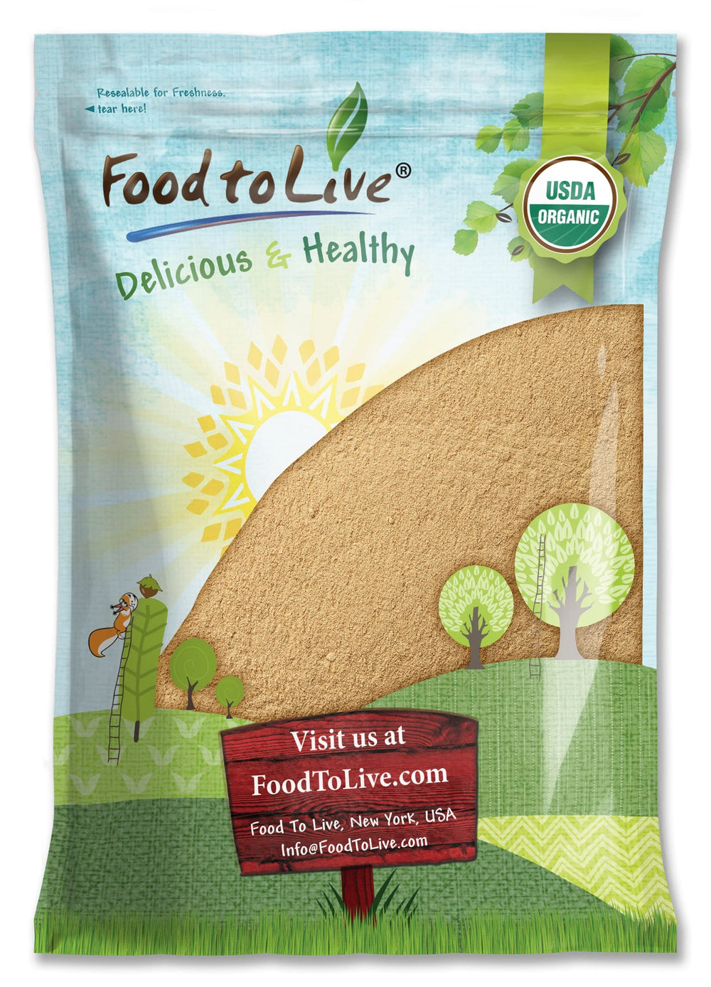 Food to Live amla powder bag closeup, antioxidant-rich for smoothies