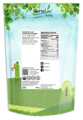 Food to Live Blue Spirulina Powder loose powder close-up emphasizes vibrant color and purity.