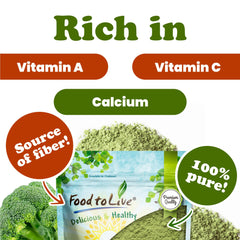 Food to Live broccoli powder pasta dish, boosts fiber in meals.