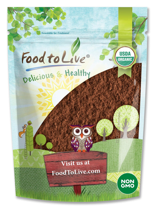 Food to Live Chaga powder packaging close-up, highlighting organic, non-GMO purity for daily use.
