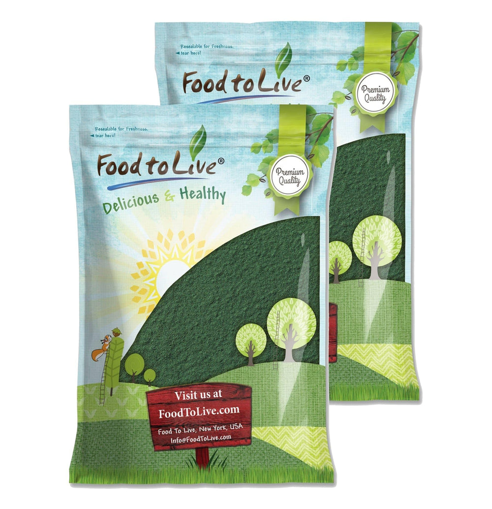Food to Live chlorella powder bulk container highlights vegan nutrition for daily smoothies
