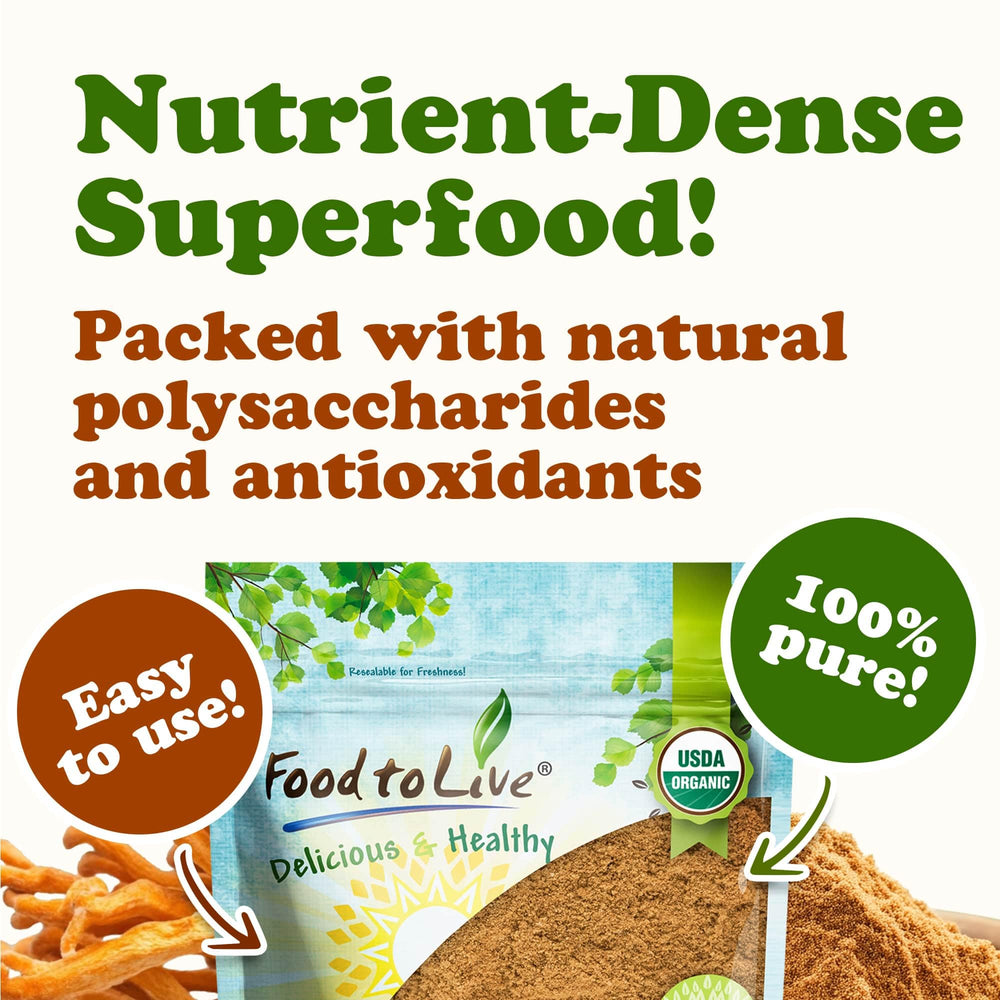 Food to Live cordyceps powder in a blender for a smoothie boost