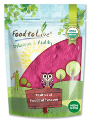 Food to Live Dragon Fruit Powder front shows organic, vegan powder for smoothies.