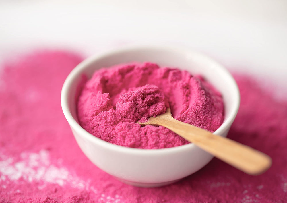 Oats bowl with Food to Live Dragon Fruit Powder, versatile breakfast mix.