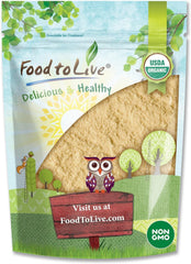 Food to Live Lion's Mane powder bottle showing organic, non-GMO vegan formula.