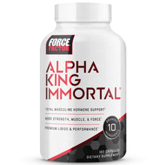 Force Factor Alpha King Immortal bottle front showing premium packaging for performance