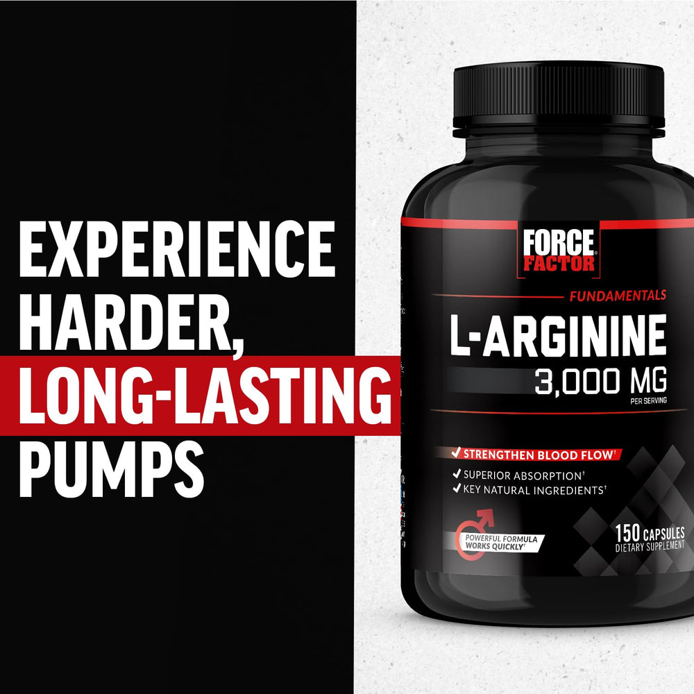 Force Factor L-Arginine label highlights 3,000mg per serving.
