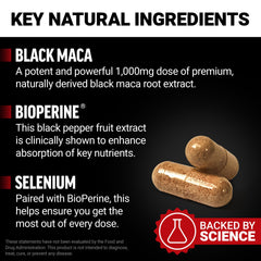 Force Factor Black Maca label focuses on BioPerine for better absorption.