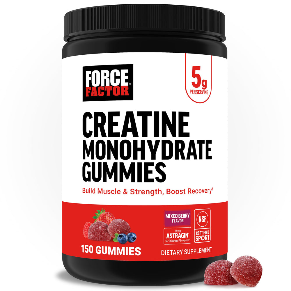 Force Factor Creatine Gummies bottle for on-the-go muscle energy