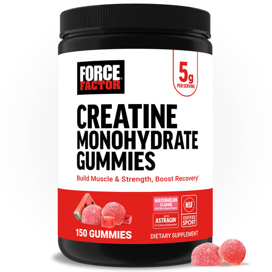 Force Factor Creatine Gummies Watermelon bottle for on-the-go gains and daily energy.