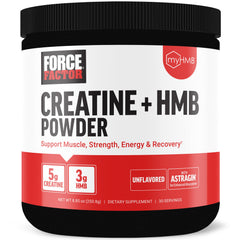 Force Factor Creatine HMB Powder bottle shows 30 servings for lean muscle support.