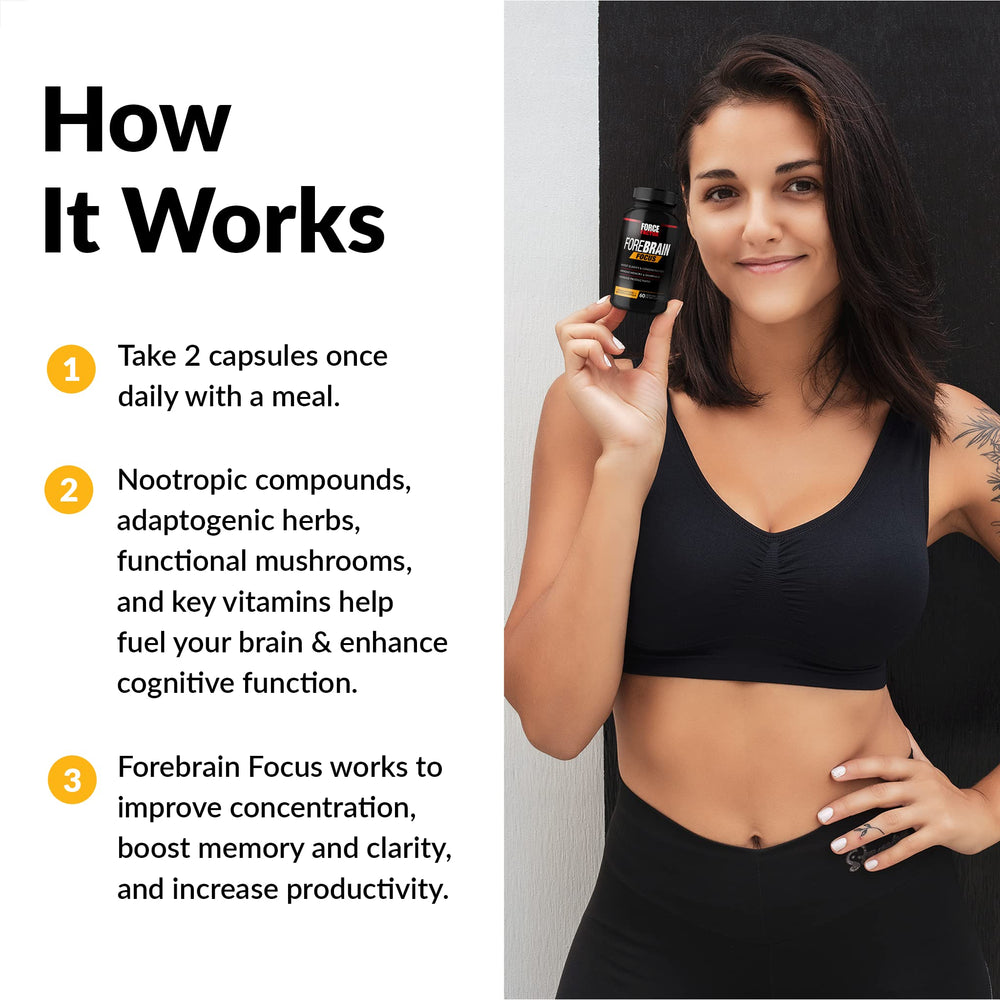 Open Force Factor Forebrain Focus bottle ready for daily use.