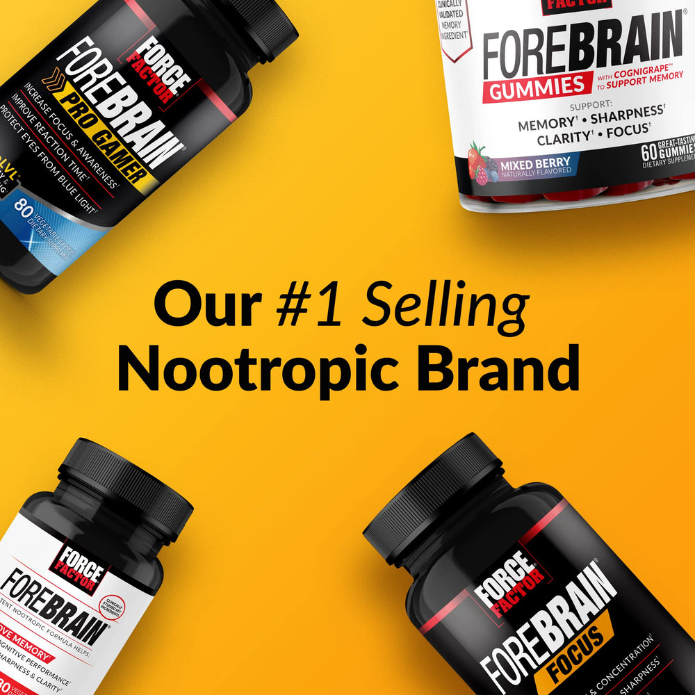 Force Factor Forebrain Focus packaging displayed on a clean shelf.