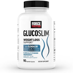 Force Factor GlucoSlim bottle demonstrates non-stimulant metabolism support for daily use.