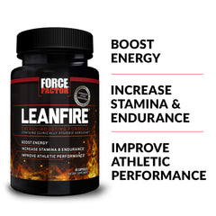 Force Factor LeanFire 3-pack boxes on a gym bench for sustained training energy.