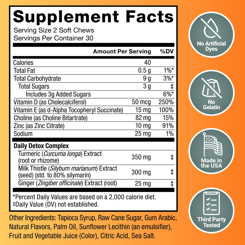 Closeup of Label on Force Factor Liver Detox Soft Chews highlighting 80% silymarin