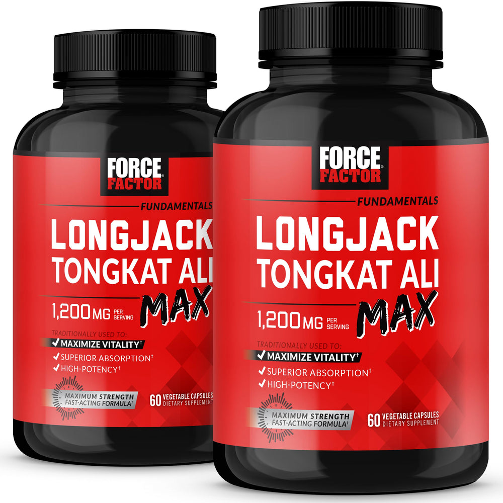Force Factor Longjack Tongkat Ali Max bottle emphasizes potency and daily vitality support