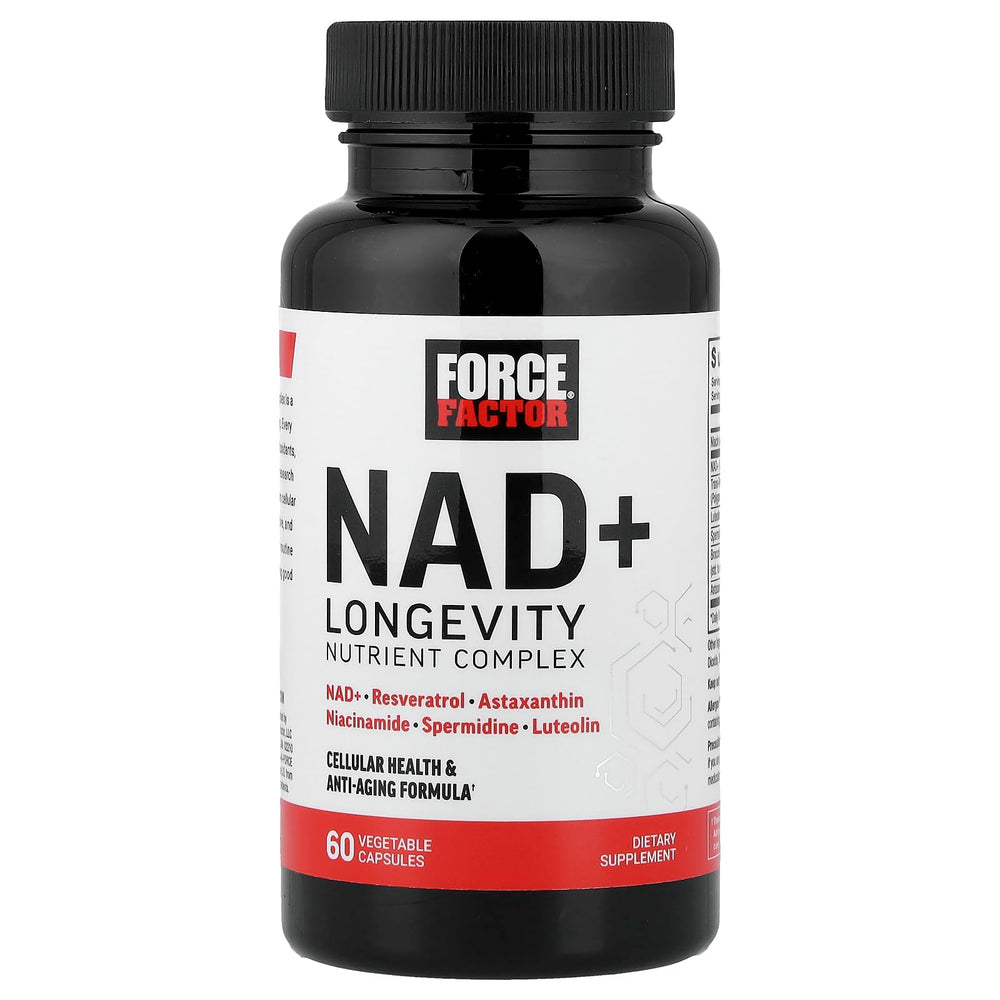 Force Factor NAD+ ingredients panel emphasizing seven-key components.
