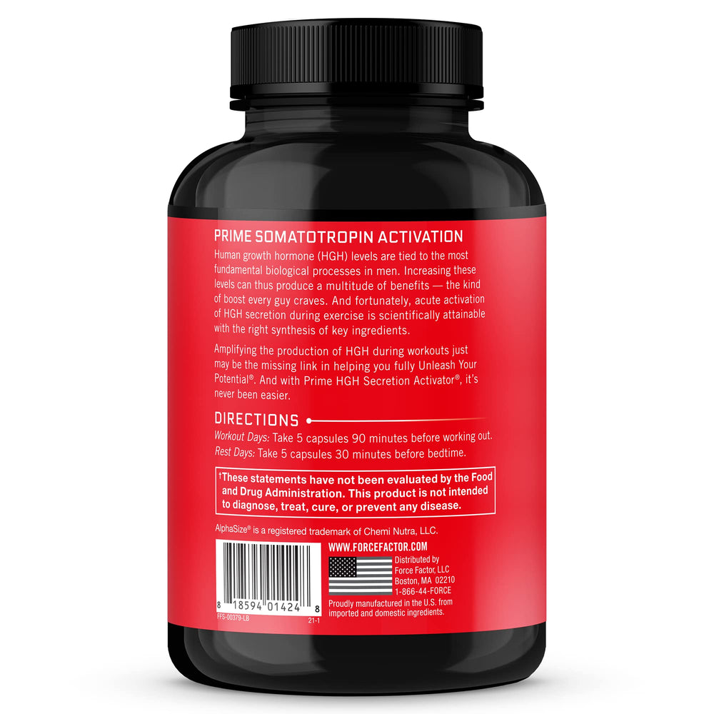 Force Factor Prime HGH Secretion Activator label close-up highlights ingredients.