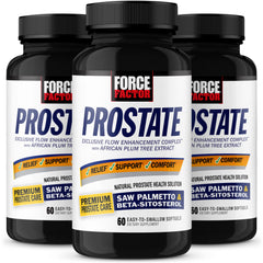 Force Factor Prostate softgels bottle on nightstand for nighttime comfort