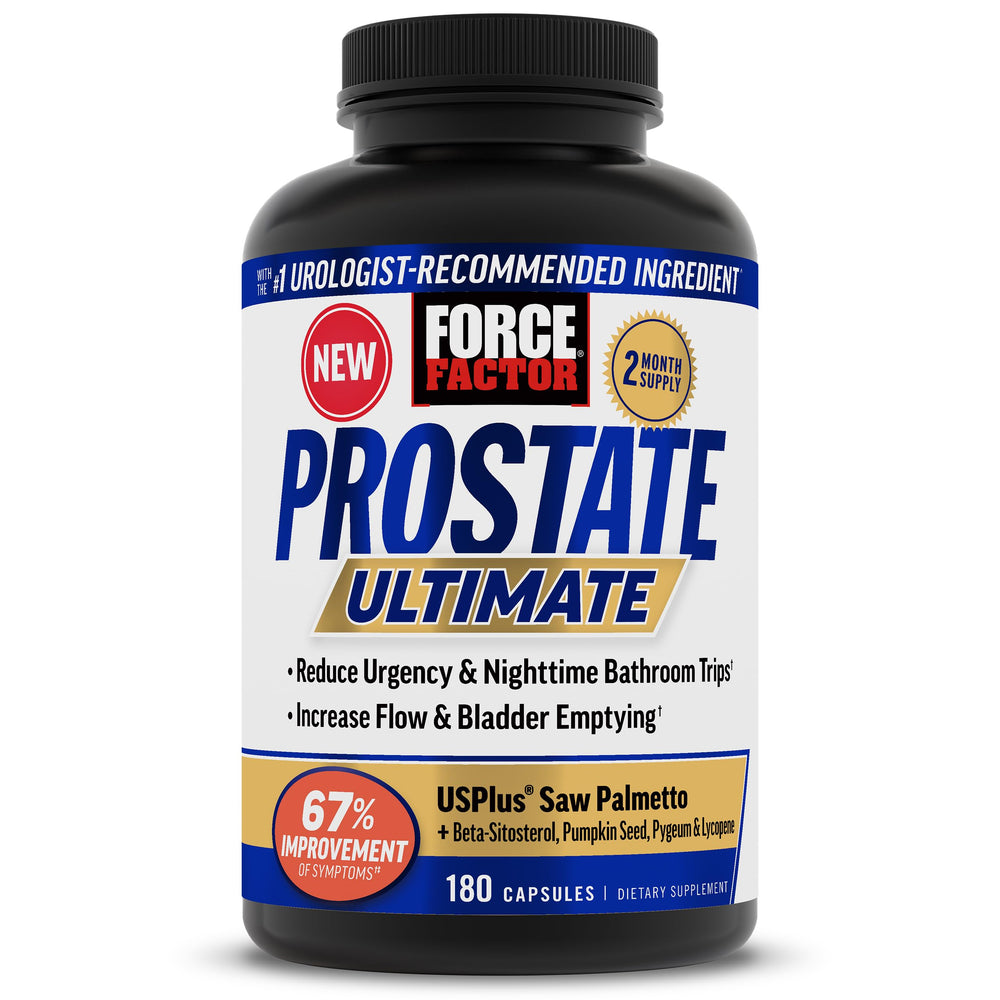Force Factor Prostate Ultimate bottle with USPlus supports urinary health.