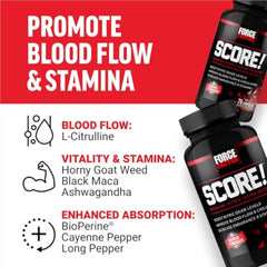Force Factor SCORE! capsules close-up emphasizing endurance-support ingredients.