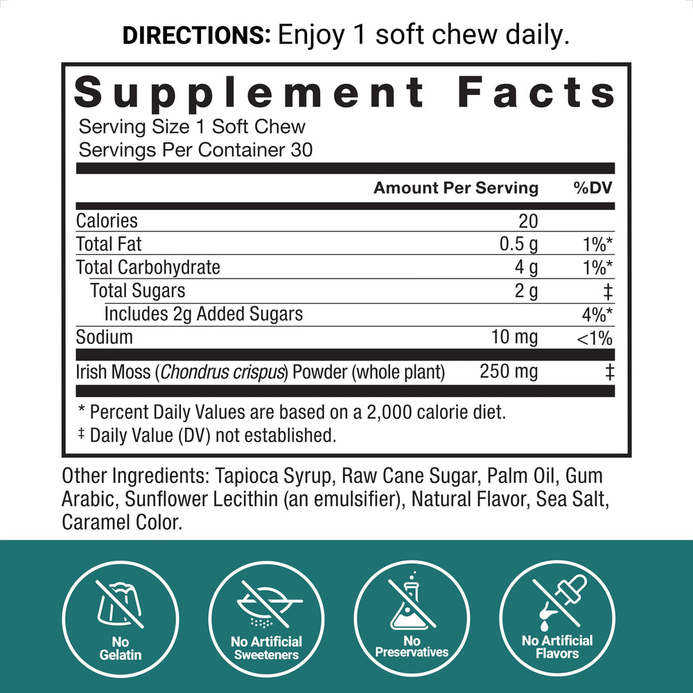 Salted caramel Sea Moss Soft Chew highlighting flavor and possible immune support.