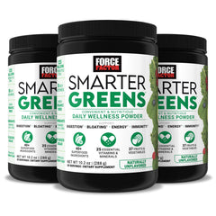 Force Factor Smarter Greens jar front shows packaging for easy daily wellness support.
