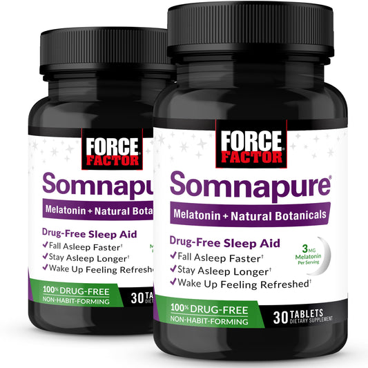 Force Factor Somnapure bottle front showing packaging for adults seeking calmer nights.