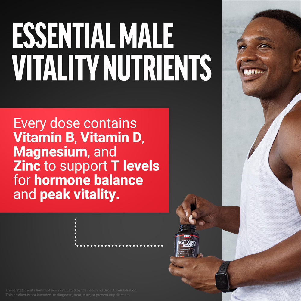 Force Factor Test X180 Boost D-Aspartic acid capsules highlighted for energy support