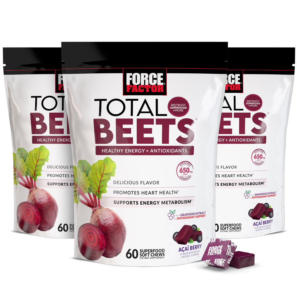 Force Factor Total Beets packaging showcases a heart-friendly energy option.