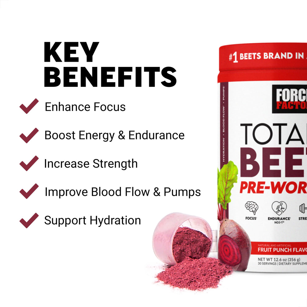 Pouring Total Beets powder into water for a refreshing pre-workout drink.