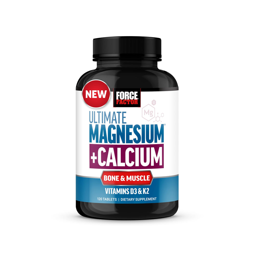 Force Factor Ultimate Magnesium bottle front with glaze-coated tablets for easy swallowing