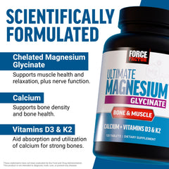Closeup of Force Factor Ultimate Magnesium tablets showing glaze coating for gentle digestion