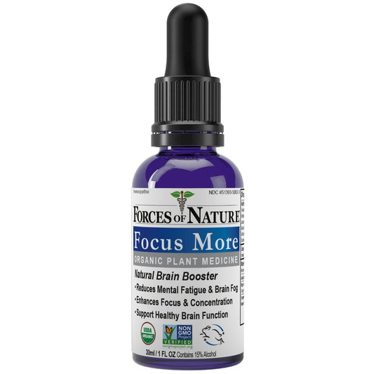 Forces of Nature Focus More bottle front, signaling natural focus support.