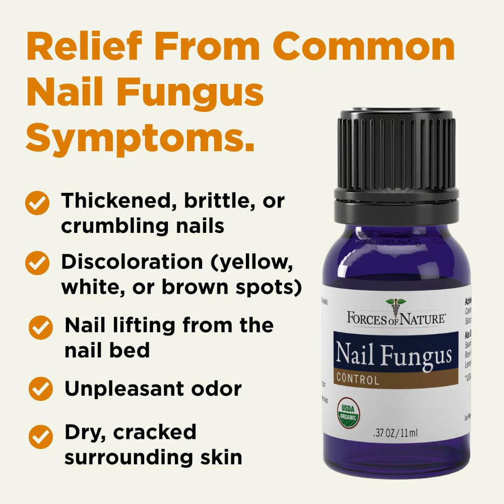 Forces of Nature nails closeup highlights improved appearance after treatment.