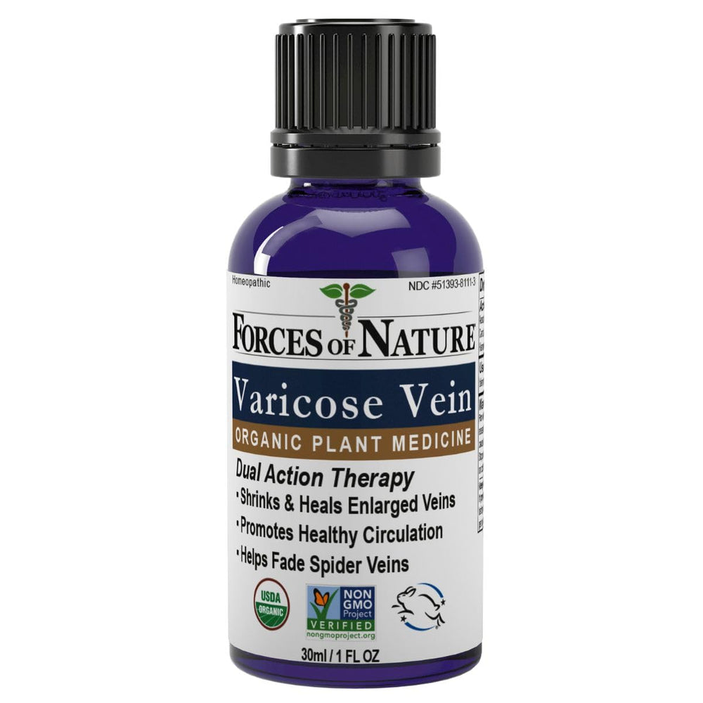 Forces of Nature Varicose Vein Treatment bottle with pour spout for precise application.